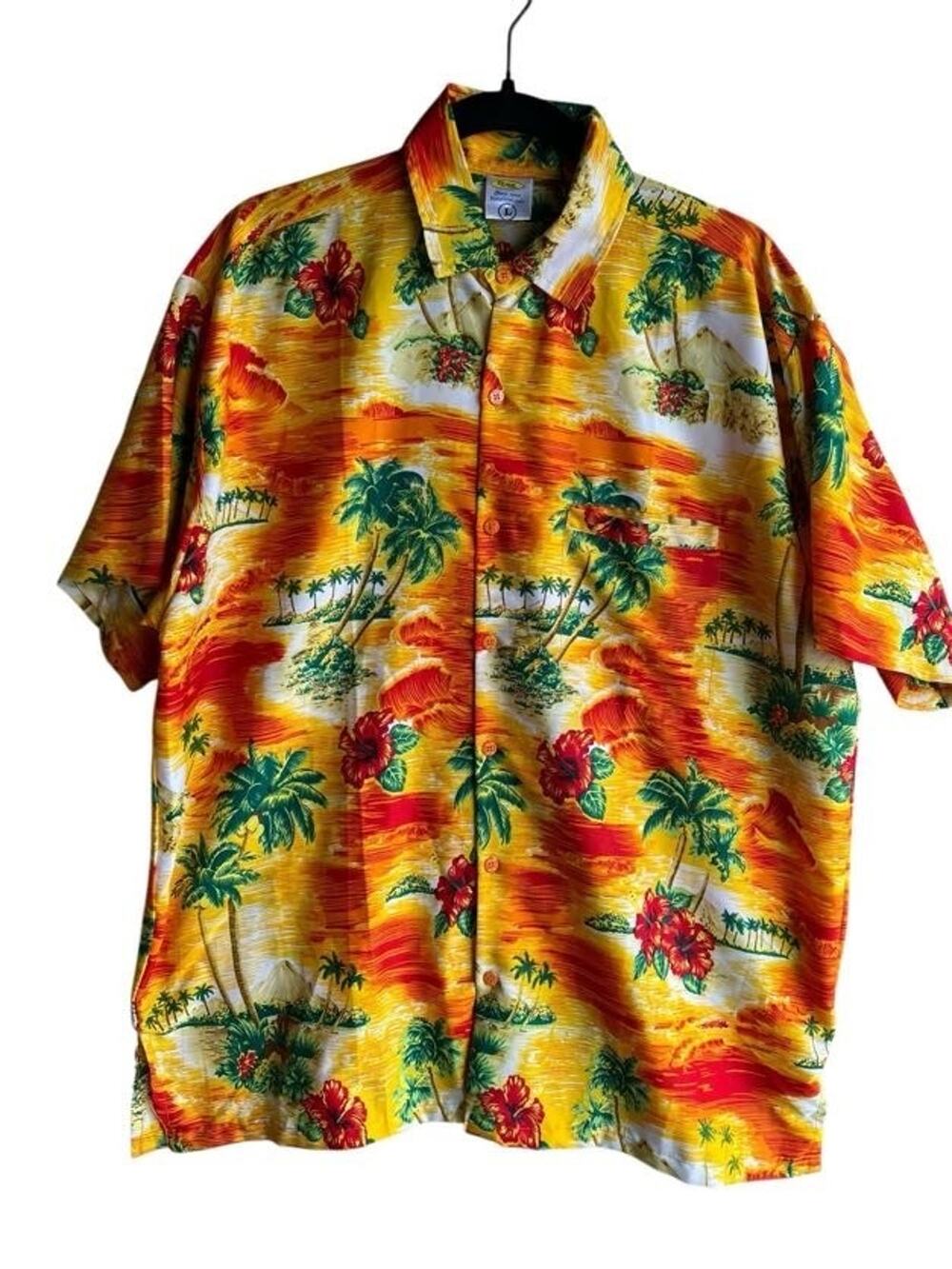 Rima Men's Vintage Tiki Oasis Hawaiian Camp Shirt Colorful Button Up Size Large